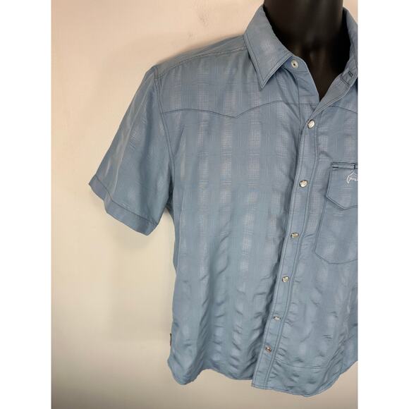 Simms Pearlsnap Fishing Shirt Light Blue Vented Breathable Size Small - Picture 10 of 11